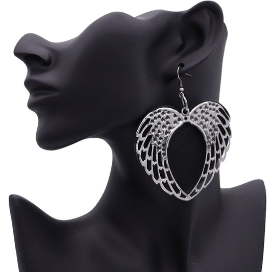 Black Wooden Heart Double Wing Earrings