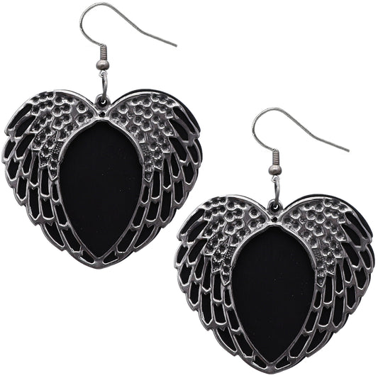 Black Wooden Heart Double Wing Earrings