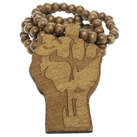 Brown Wooden Beaded Hand Fist Necklace