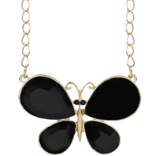 Black Butterfly Gemstone Charm Chain Necklace