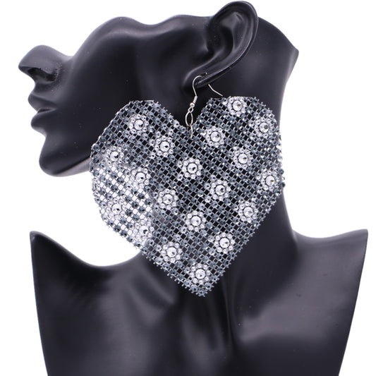 Black Mesh Rhinestone Heart Earrings