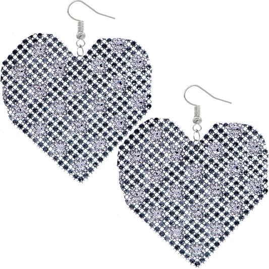 Black Mesh Rhinestone Heart Earrings