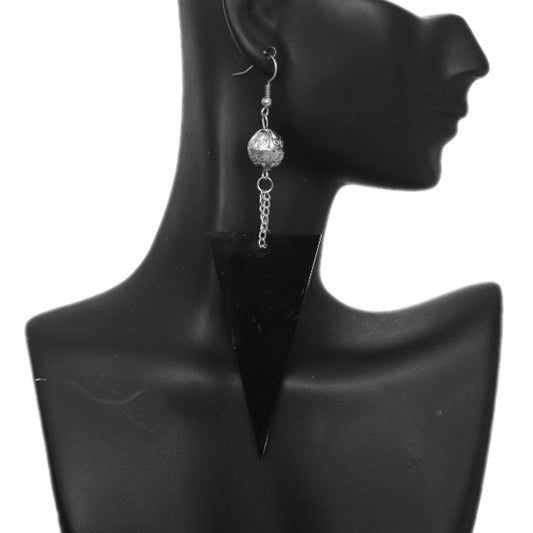 Black Inverted Triangle Drop Chain Dangle Earrings