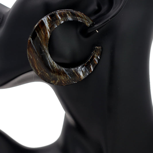 Black Abstract Painted Wooden Hoop Earrings