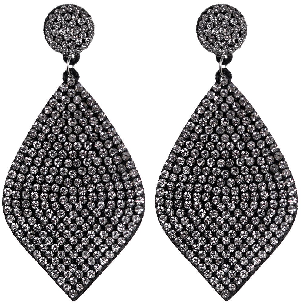 Black Silver Felt Pave Diamond Shaped Rhinestone Earrings