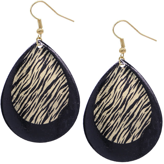 Black Tiger Print Teardrop Earrings
