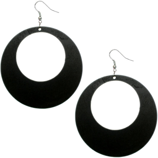 Black Gigantic Wooden Round Hoop Earrings