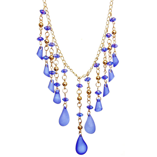Blue Beaded Teardrop Chandelier Necklace Set