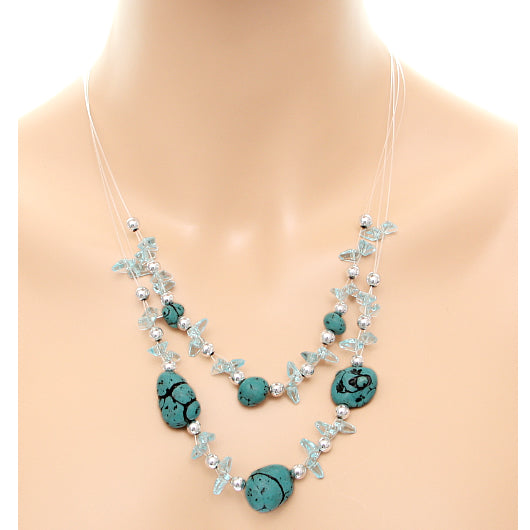 Blue Beaded Illusion Invisible Necklace Set