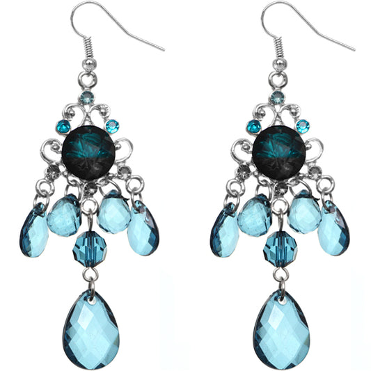 Blue Elegant Beaded Chandelier Dangle Earrings