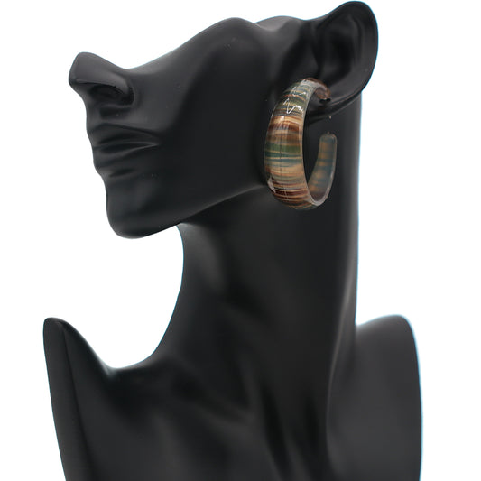 Green Glossy Striped Hoop Earrings