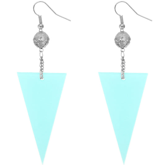 Blue Inverted Triangle Drop Chain Dangle Earrings