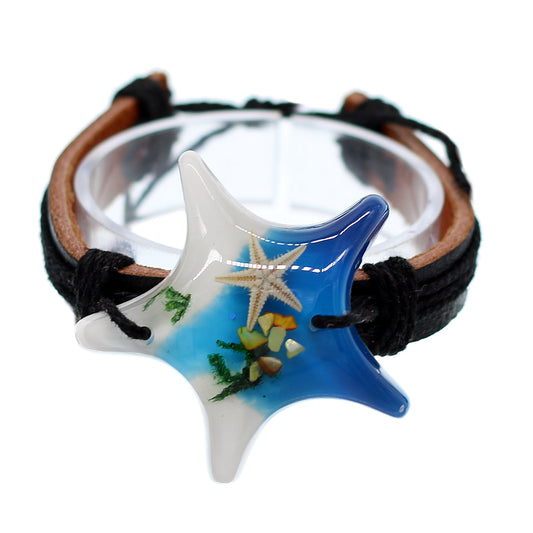 Blue Starfish Faux Leather Adjustable Bracelet