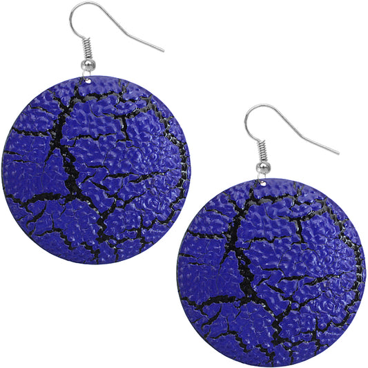 Blue Large Cracked Disc Earrings