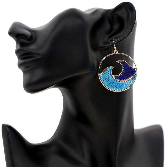 Blue Ocean Wave Hoop Earrings