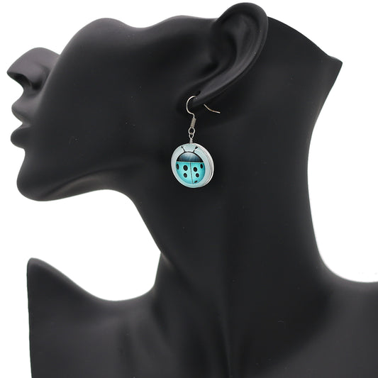 Light Blue Ladybug Dome Cabochon Mini Earrings