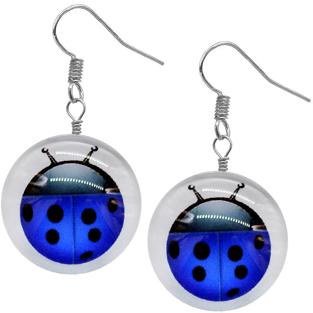 Blue Ladybug Dome Cabochon Mini Earrings