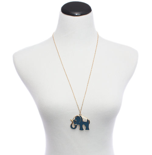 Blue Elephant Rhinestone Charm Necklace