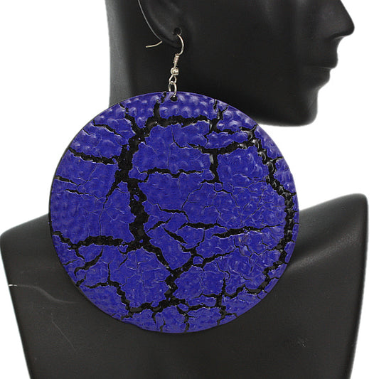 Blue Large Cracked Disc Earrings