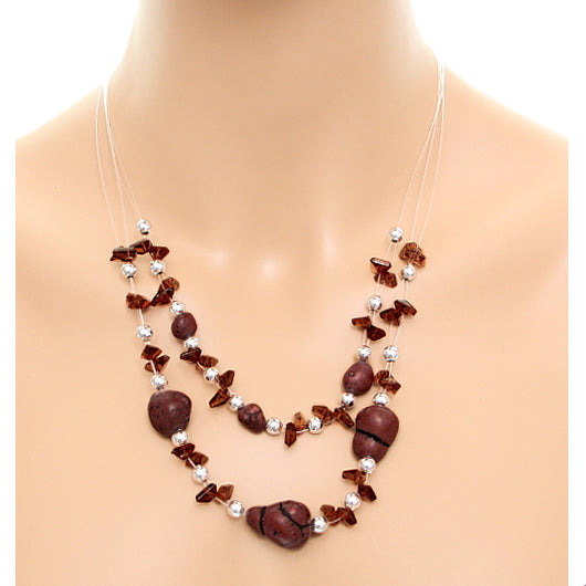 Brown Beaded Illusion Invisible Necklace Set