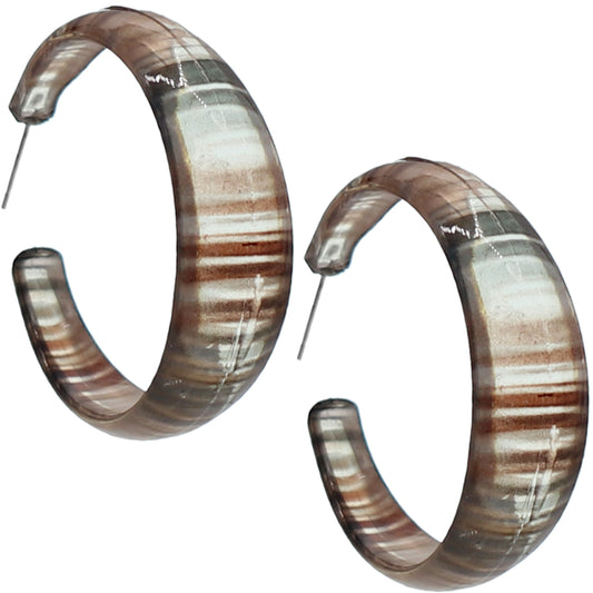 Black Brown Glossy Striped Hoop Earrings