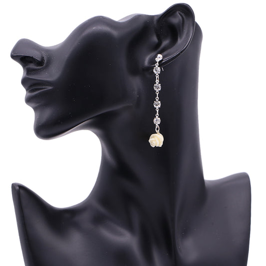 Cream Floral Rhinestone Drop Earrings