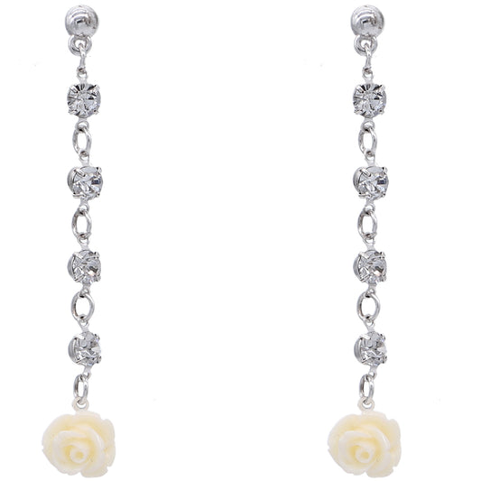 Cream Floral Rhinestone Drop Earrings