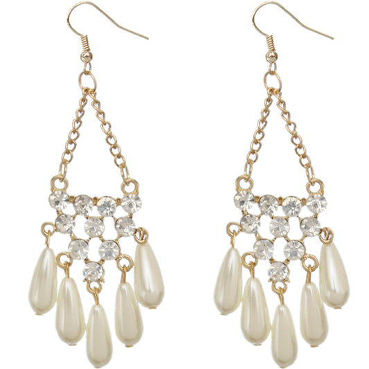 Gold Faux Pearl Gemstone Chain Earrings