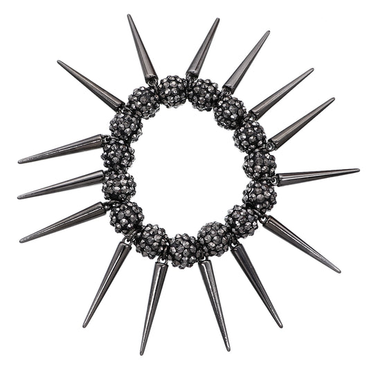 Charcoal Gray Fireball Spike Studded Stretch Bracelet