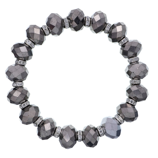 Gray Briolette Rhinestone Bead Stretch Bracelet
