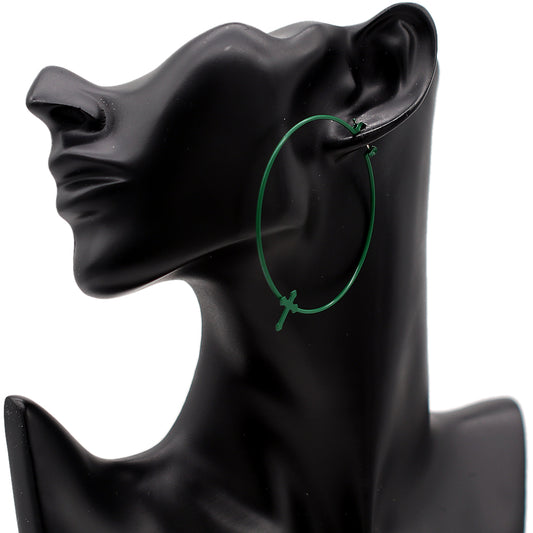 Green Cross Thin Hoop Earrings