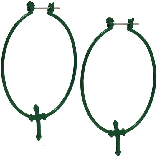 Green Cross Thin Hoop Earrings