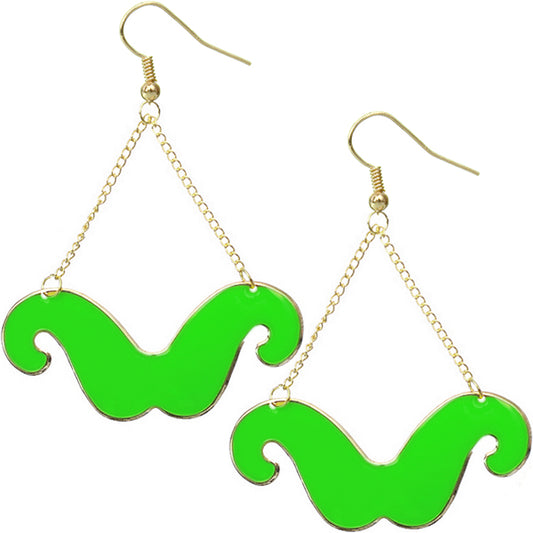 Green Drop Chain Mustache Dangle Earrings