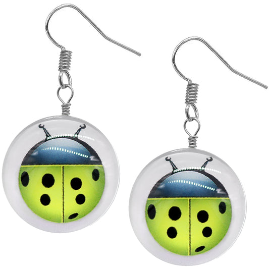 Neon Green Ladybug Dome Cabochon Mini Earrings