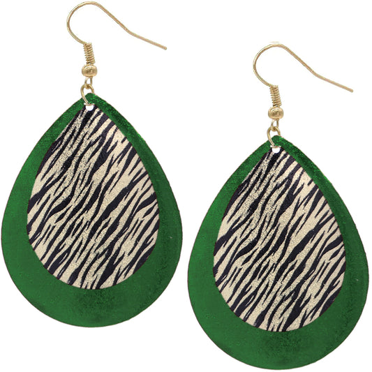 Green Tiger Print Teardrop Earrings