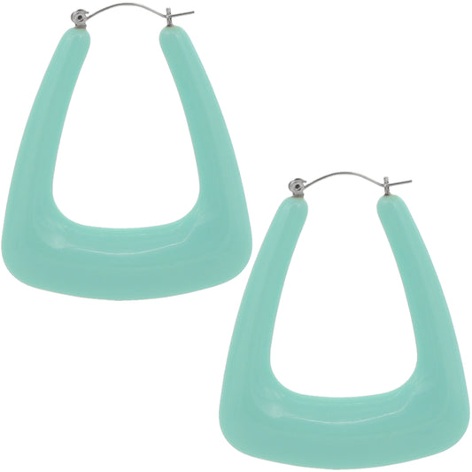 Mint Blue Trapezoid Shape Hoop Earrings