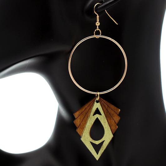 Yellow Geometric Wooden Hoop Earrings
