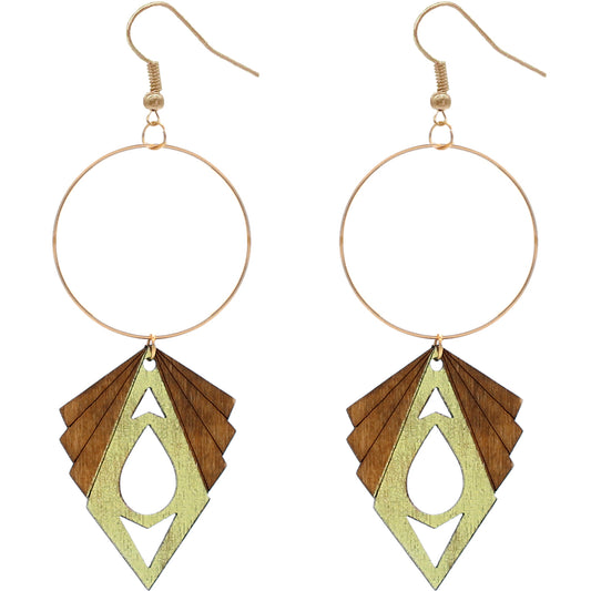 Yellow Geometric Wooden Hoop Earrings