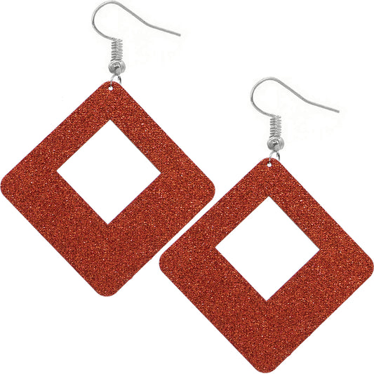 Orange Large Wooden Glitter Hollow Earrings