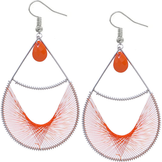 Orange Bead Woven Teardrop Earrings