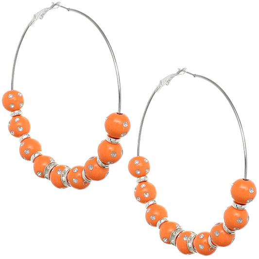 Orange Beaded Decor Hoop Earrings