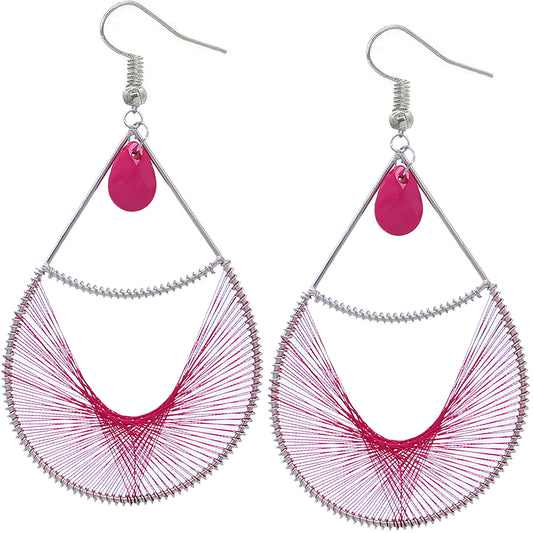 Pink Bead Woven Teardrop Earrings
