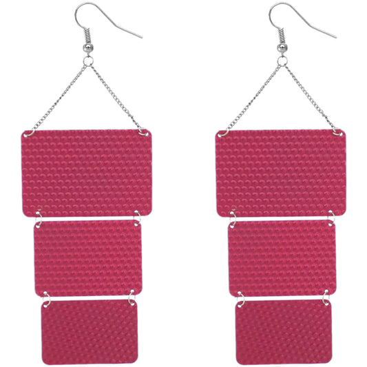 Pink Triple Square Link Drop Earrings