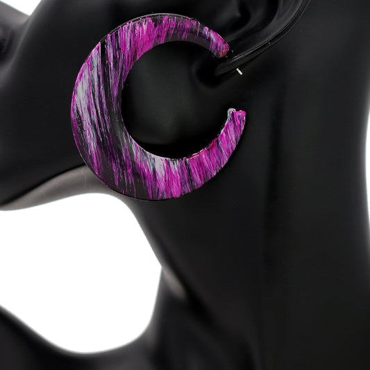 Pink Abstract Painted Wooden Hoop Earrings