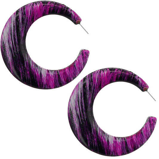 Pink Abstract Painted Wooden Hoop Earrings