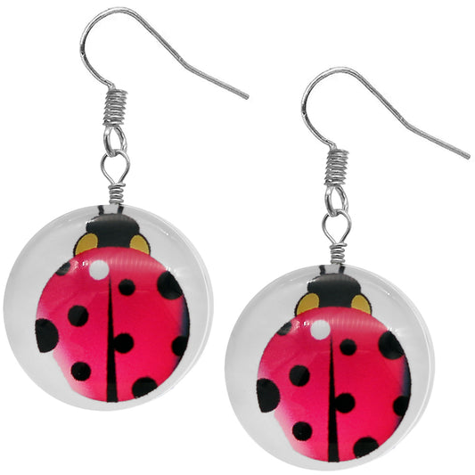 Pink Ladybug Dome Cabochon Mini Earrings