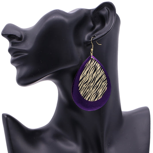 Purple Tiger Print Teardrop Earrings
