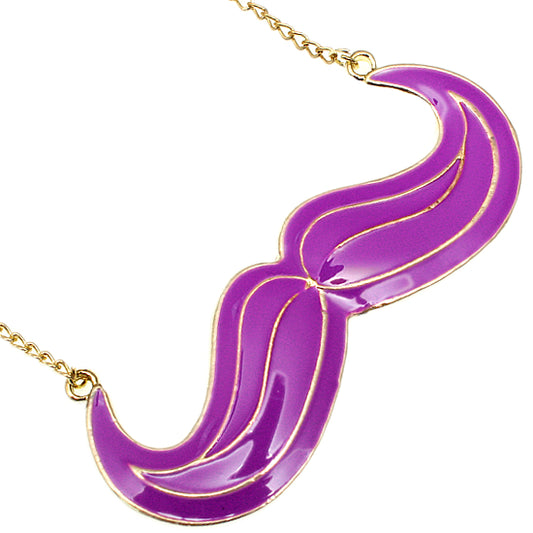 Purple Mustache Charm Chain Necklace