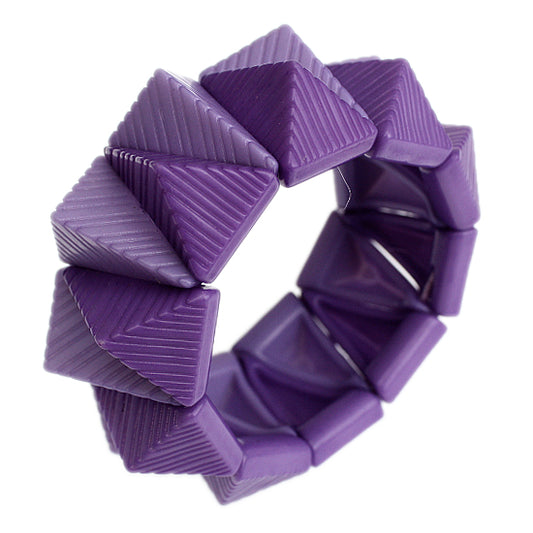 Purple Two Tone Triangle Pyramid Stretch Bracelet