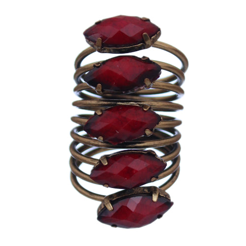 Red Beaded Coil Wrap Ring